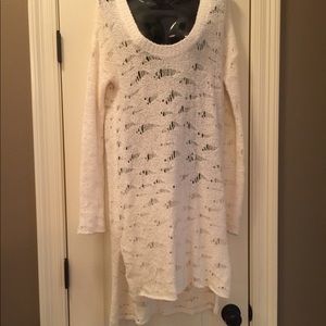 Free People white long distressed sweater holes M